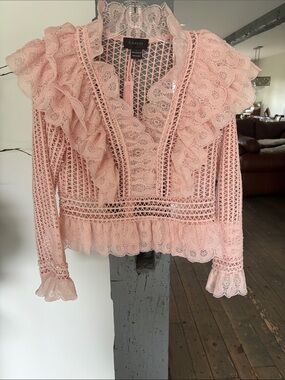 Gracia Peach Peach Lace Ruffle Crochet Blouse